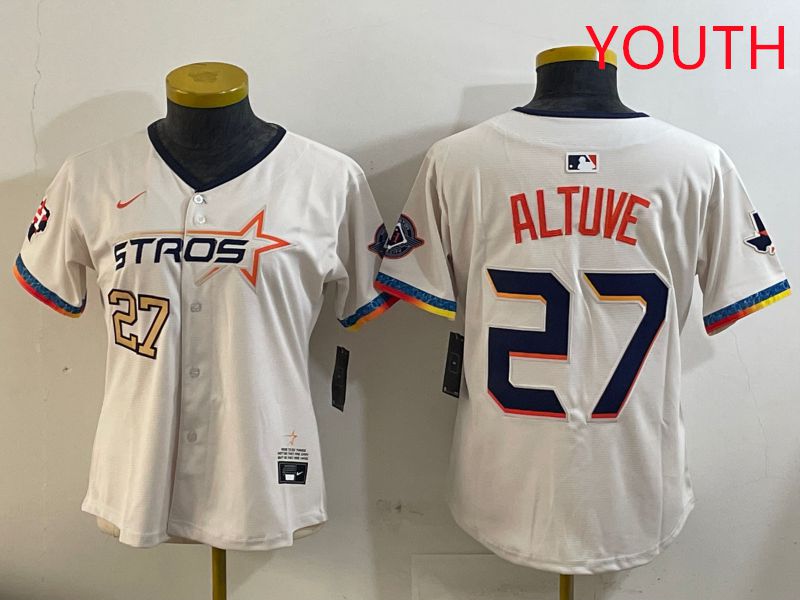 Youth Houston Astros 27 Altuve Cream Fourth generation Joint Name Nike 2025 MLB Jersey style 1